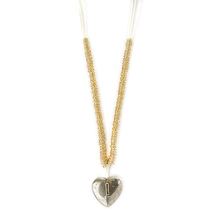 Collier breloque coeur pyrite