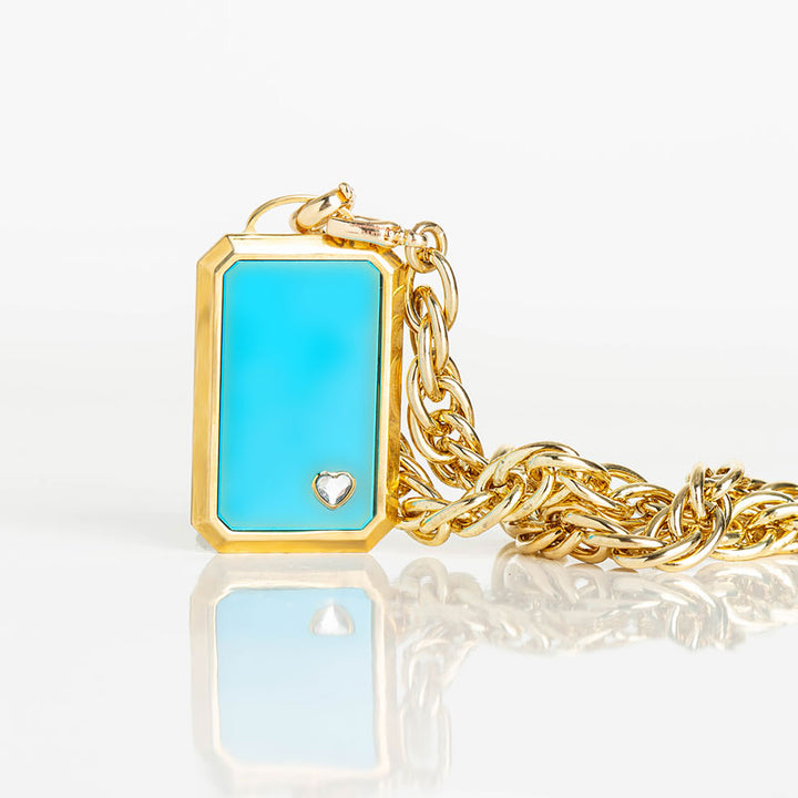 Collier plaque rectangle turquoise-tourbillon 42